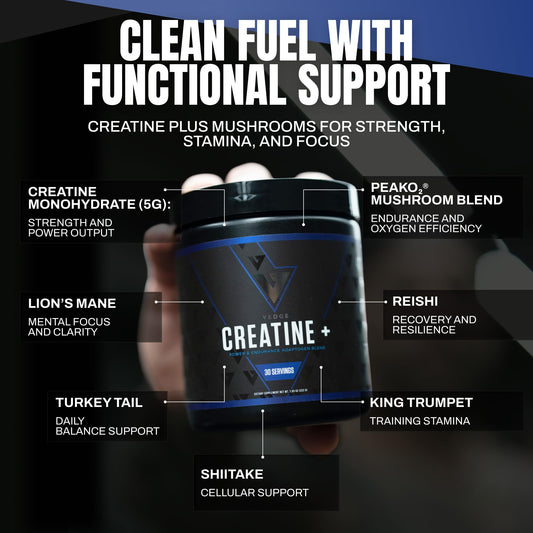 VEDGE Creatine+ scoop dispensed for easy, accurate dosing during training.