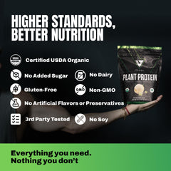 VEDGE organic certifications badge USDA Organic label on clean plant protein