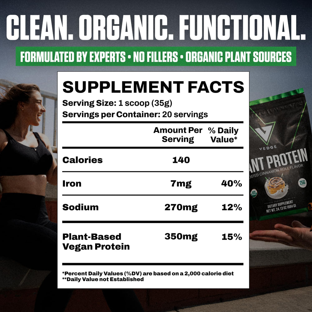 VEDGE plant protein blend featuring pea, pumpkin, and sunflower ingredients