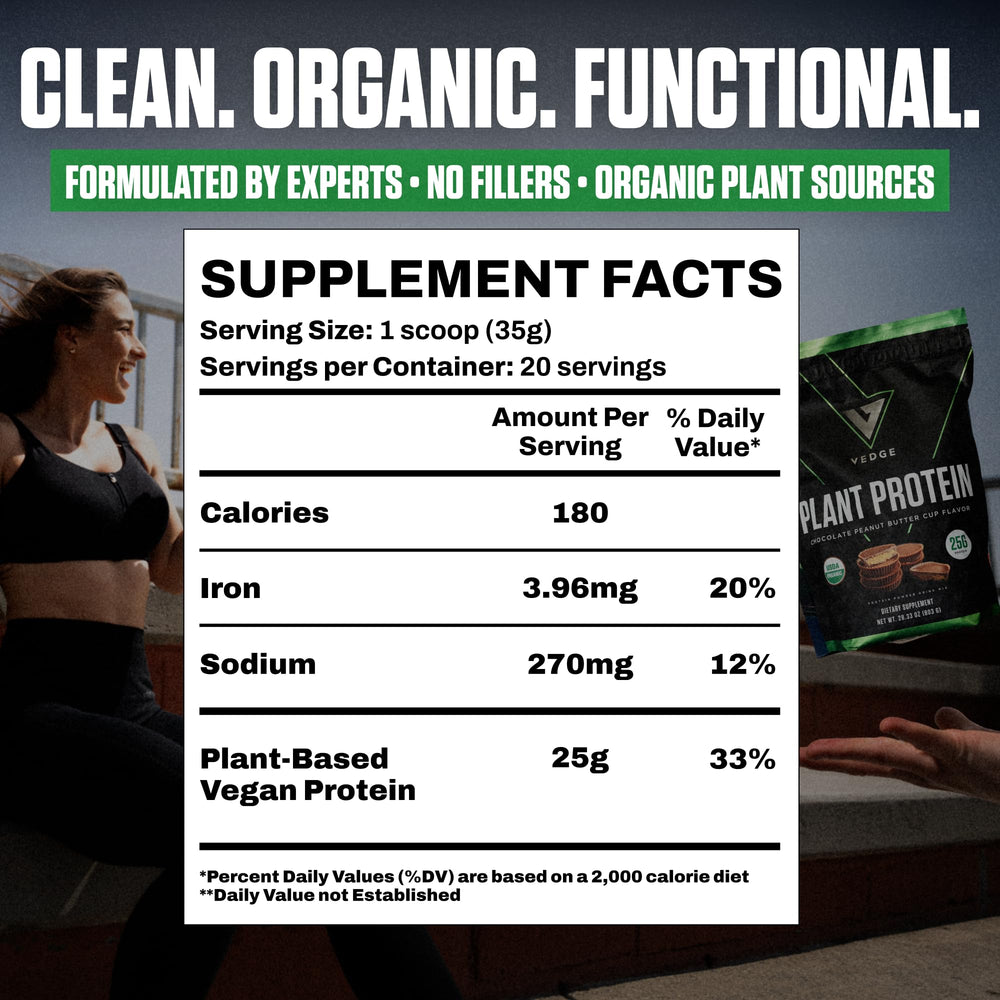 VEDGE protein powder close-up reveals fine, mixable powder for smooth shakes