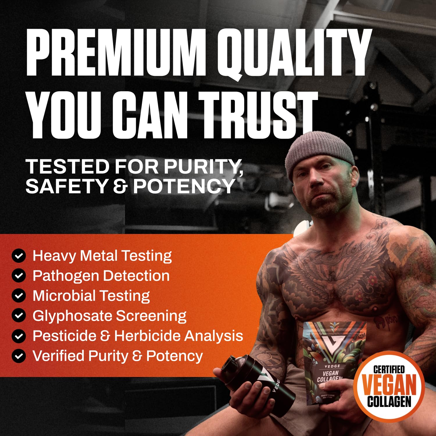 VEDGE vegan collagen powder made in the USA with quality production.