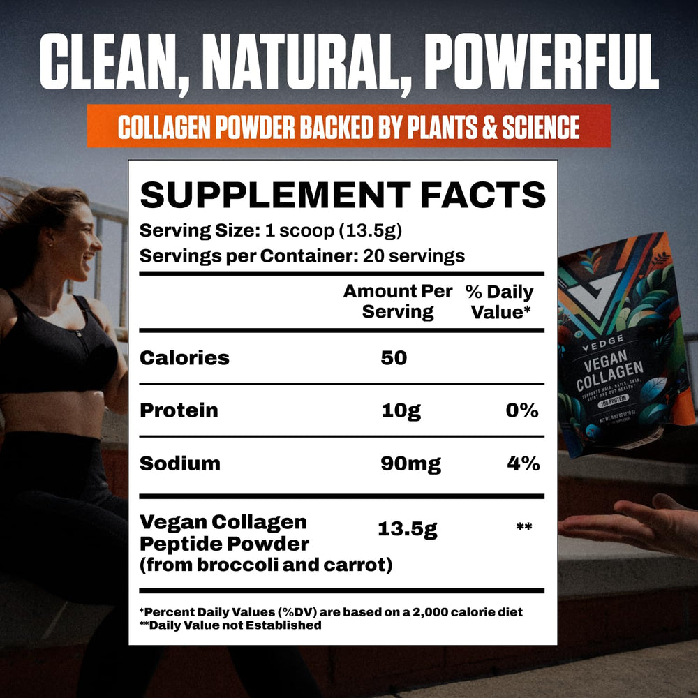 VEDGE vegan collagen powder stirred into hot or cold drinks.