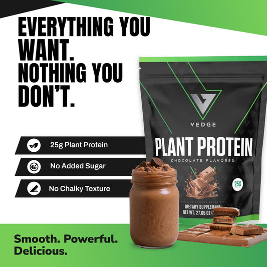 VEDGE vegan protein canister side view with organic certification.