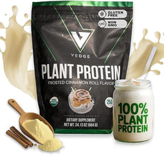 VEDGE vegan protein powder cinnamon tub with organic plant blend for daily protein needs