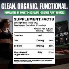 VEDGE organic ingredients label on tub highlighting certified organic protein blend