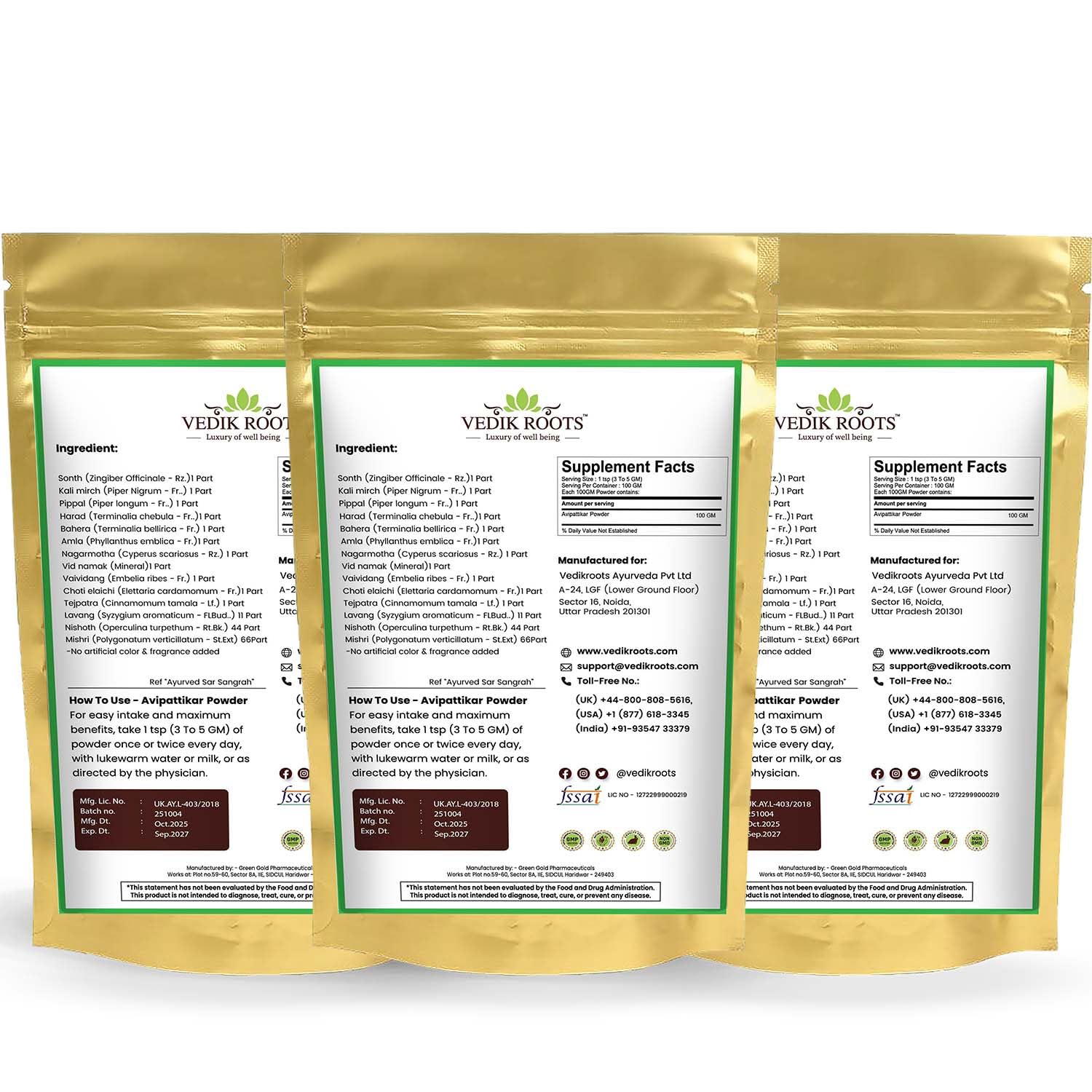VEDIKROOTS Avipattikar Churna dry powder in bowl for mixing water
