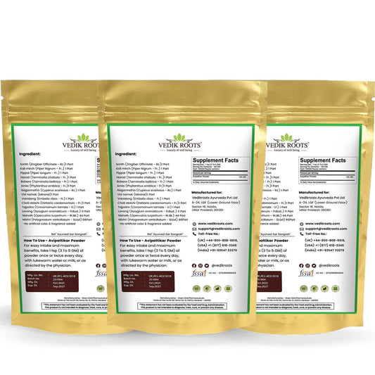 VEDIKROOTS Avipattikar Churna dry powder in bowl for mixing water