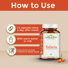 VEDIKROOTS Salacia capsules in hand for easy daily use.