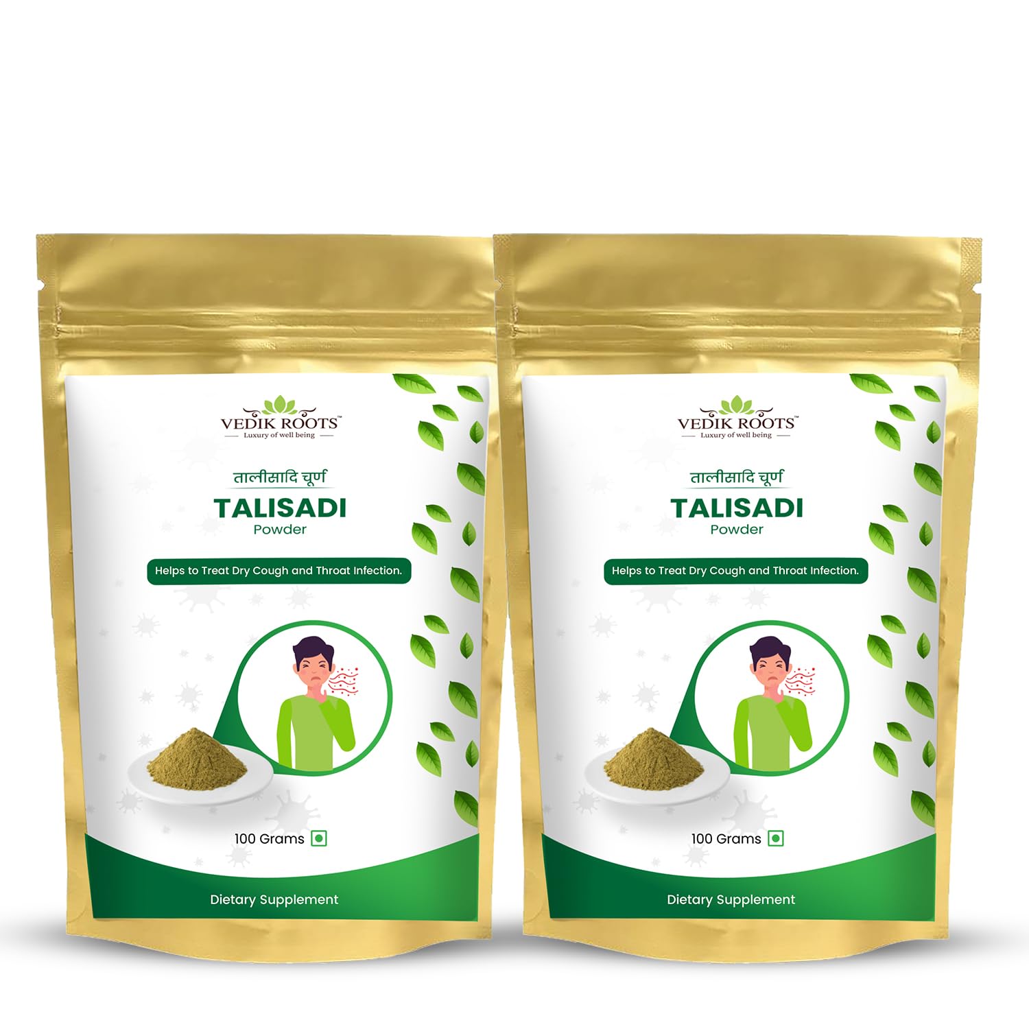 VEDIKROOTS Talisadi powder pack-of-2 front view, ideal for traditional herbal routines.