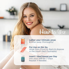 VeeFresh ACV infused feminine wash offers soothing, pH balanced cleansing.