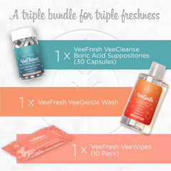 VeeFresh compact travel set for discreet intimate hygiene on the move.