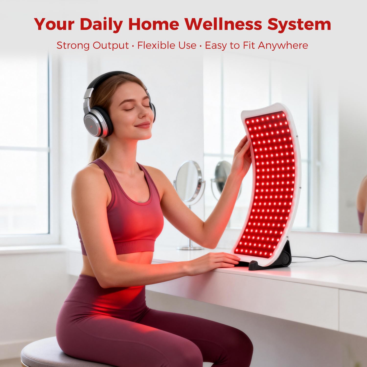 Veefy lamp on table for easy at-home sessions.