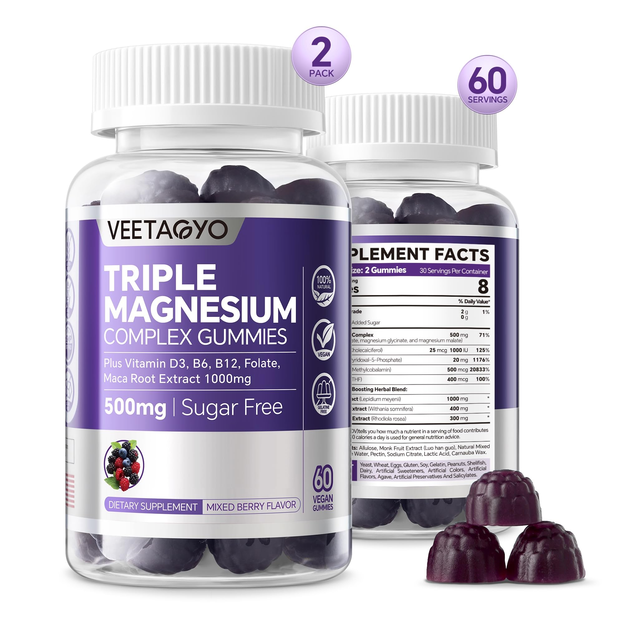 VEETAGYO Magnesium Gummies bottle-front showing vegan daily wellness formula