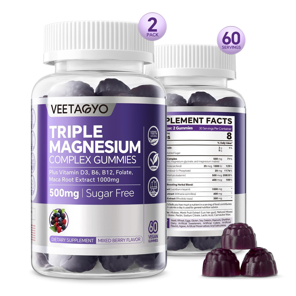 VEETAGYO Magnesium Gummies bottle-front showing vegan daily wellness formula