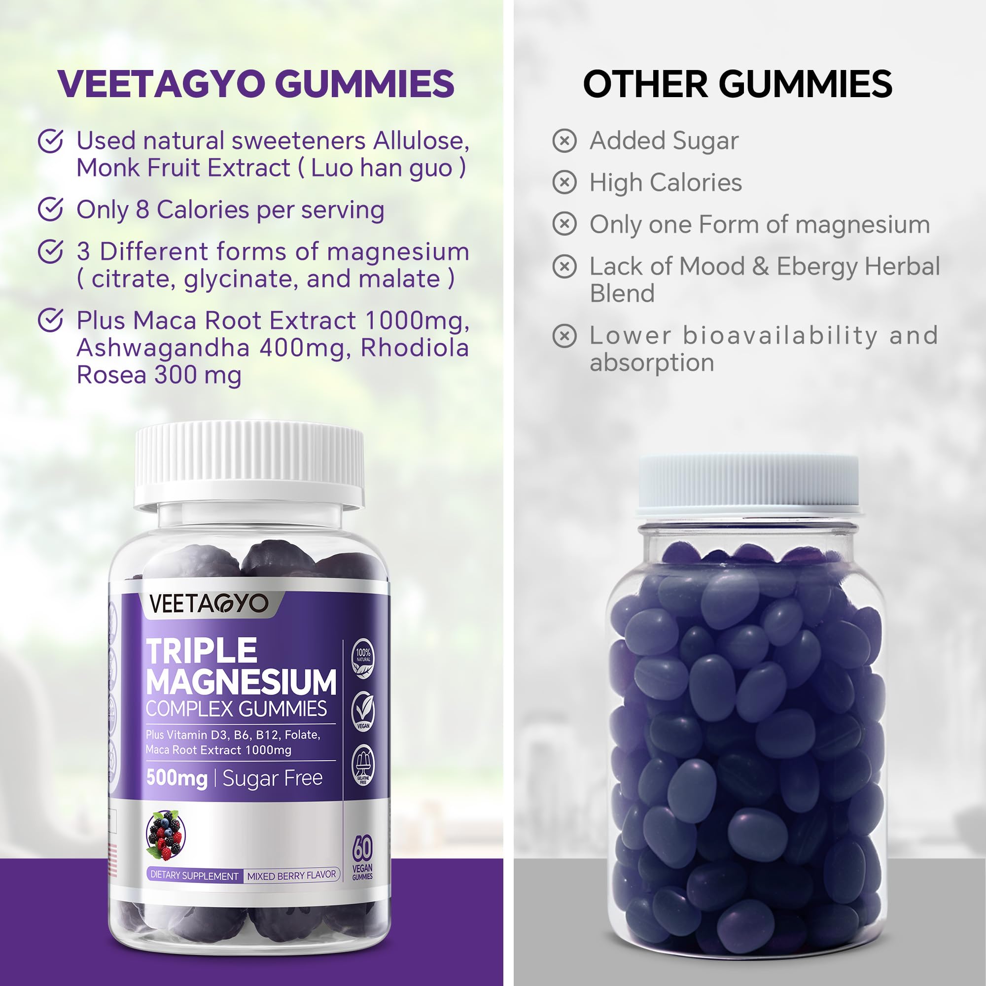 VEETAGYO Magnesium Gummies vegan-certifications highlight sugar-free, gluten-free status
