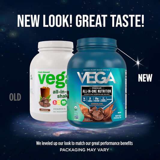 Vega All-In-One Organic scoop highlighting easy portioning for 20g protein