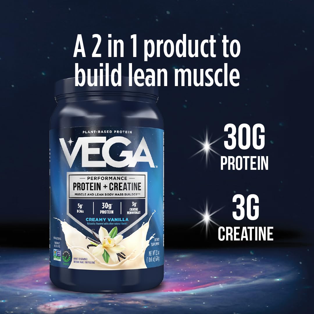 Vega Creatine Monohydrate powder bottle supports muscle energy during workouts.