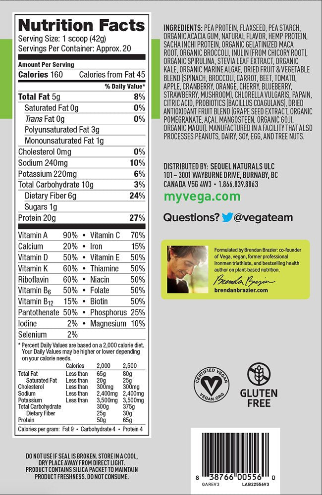 Vega One green blend image highlights vitamins from fruits and vegetables.