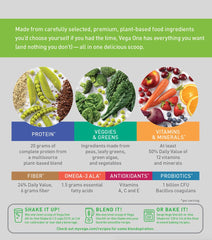 Vega One protein scoop emphasizes 20 grams of plant-based protein.