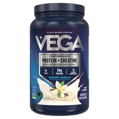 Vega Protein + Creatine vanilla bottle for post-workout fueling.