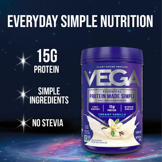 Back label of Vega Protein Made Simple Vanilla XL highlights simple ingredients