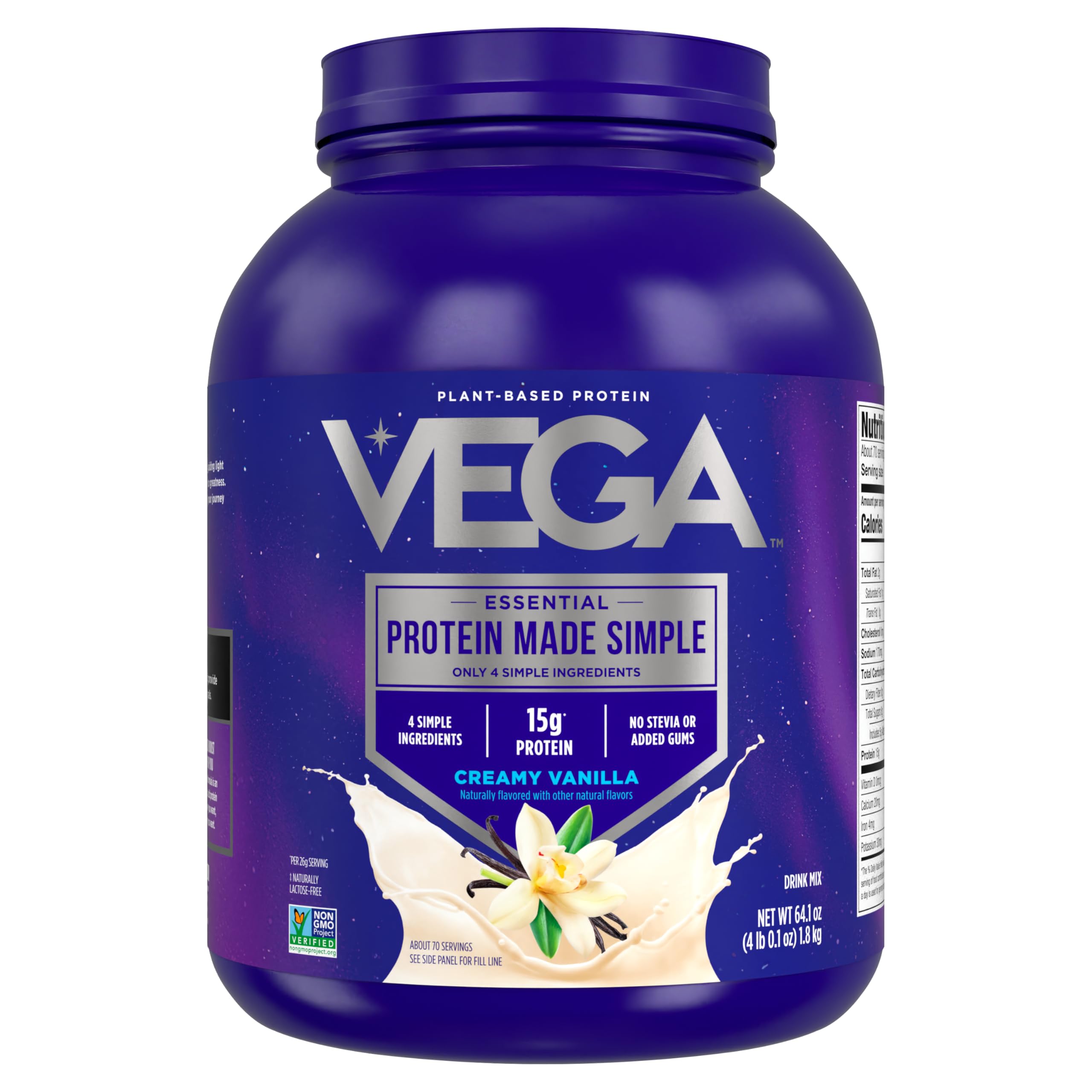 Vega Protein Made Simple Vanilla XL tub front view for clean plant-based protein