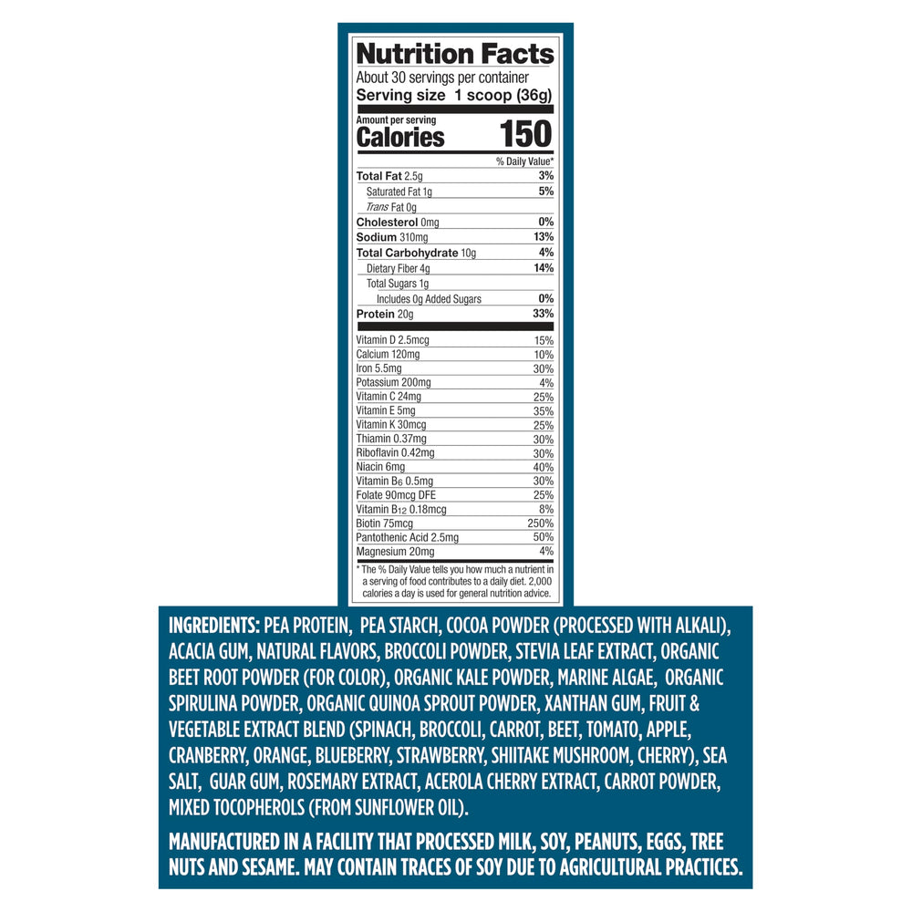 Vega Protein Nutrition chocolate packaging front highlighting vegan and gluten-free claims