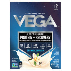 Vega Protein + Recovery vanilla sachets ready for on-the-go shakes