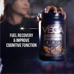 Vega shake poured in glass demonstrates on-the-go nutrition.