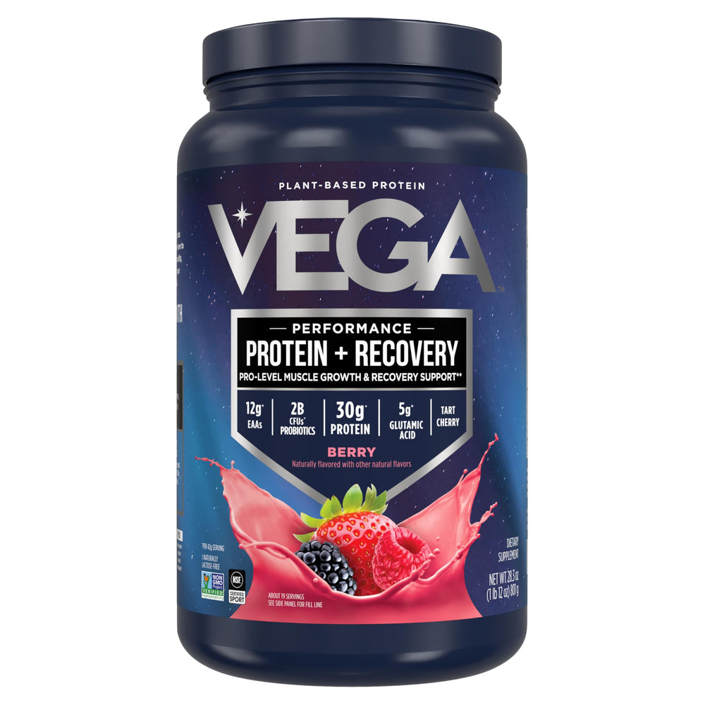 Vega Sport Berry tub ready for a post-workout protein routine.