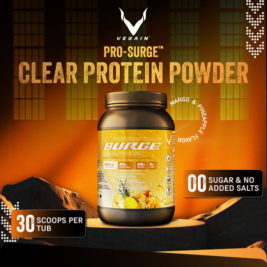 VEGAIN PRO-SURGE bottle and label highlighting dairy-free and gluten-free benefits.