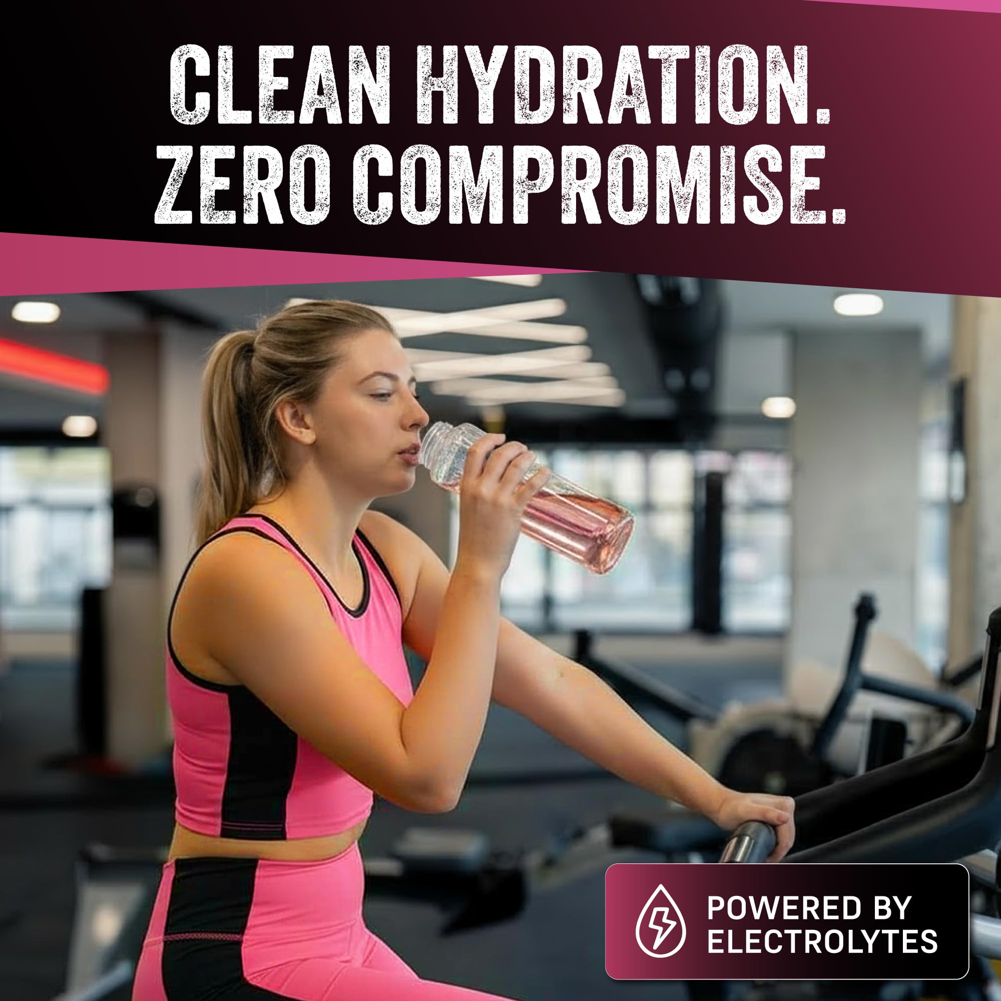 VEGAIN PRO-SURGE crystal-clear mix dissolves quickly in water for a light drink.