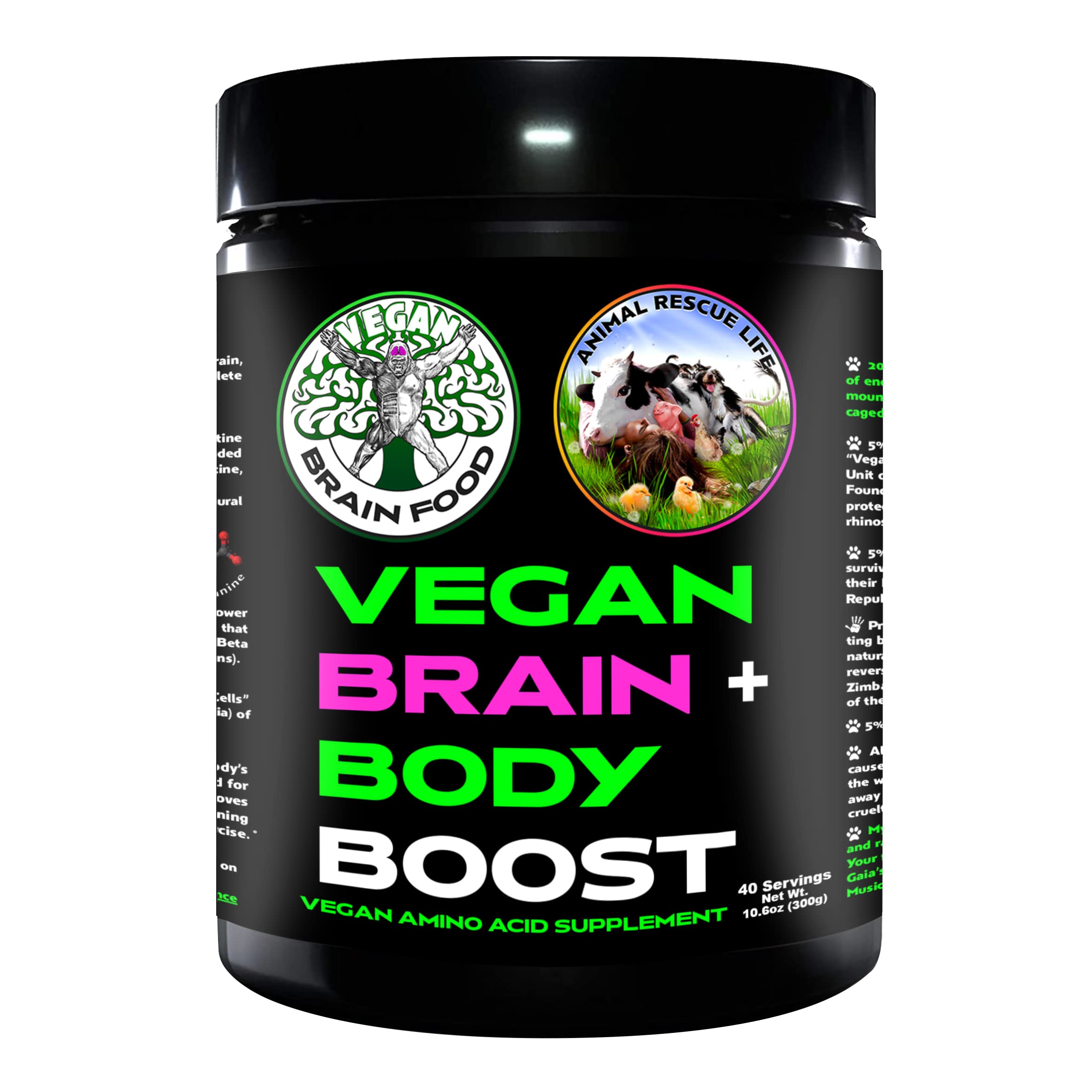 Vegan Brain Food bottle close-up showing convenient daily brain support