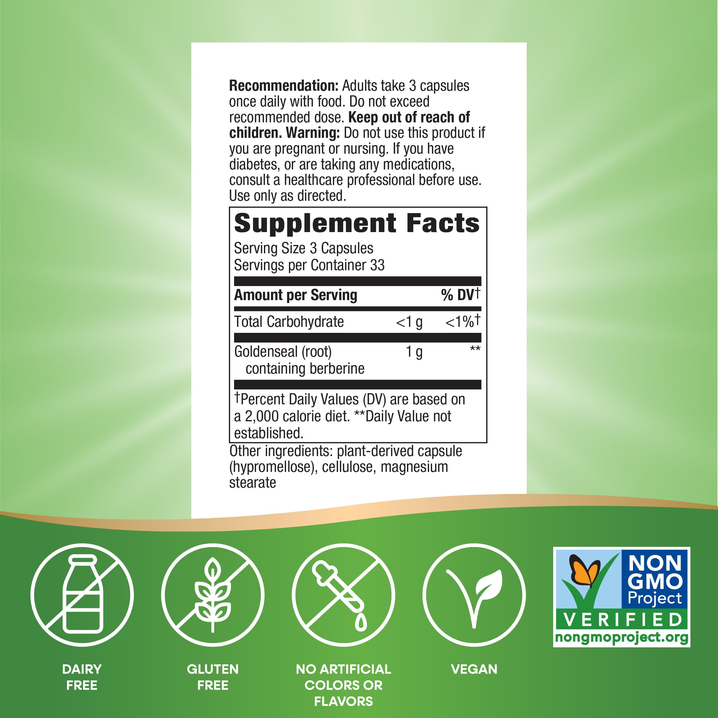 Vegan-certified label signals plant-based, cruelty-free formulation from Nature's Way.