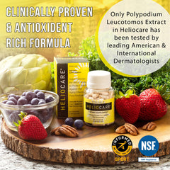 Vegan, gluten-free label on Heliocare bottle.