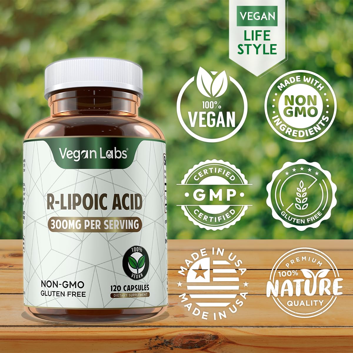 Vegan Labs R-Lipoic Acid 300MG packaging indicates a 4-month supply.