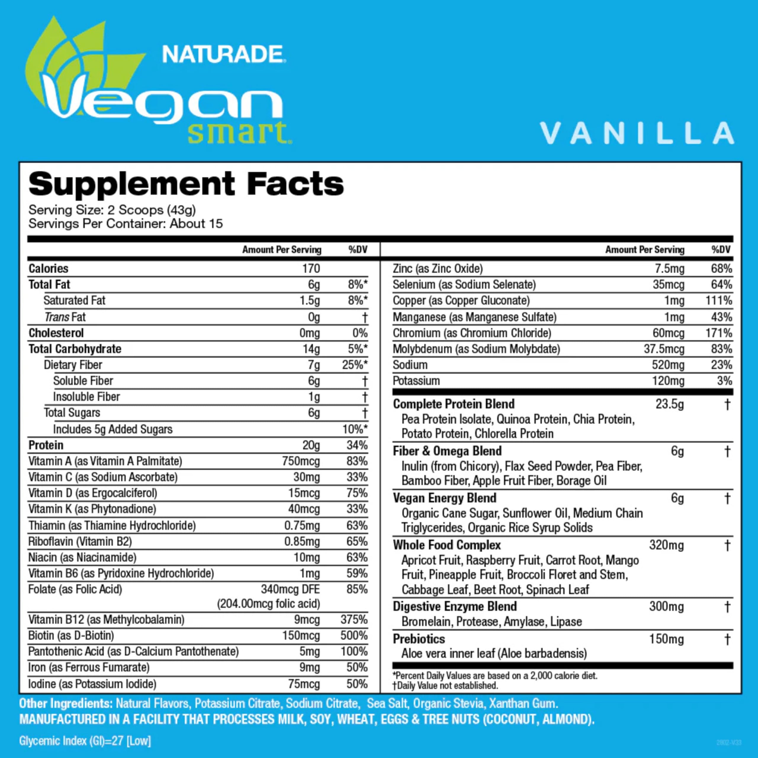 Vegansmart Naturade All-in-One Shake back view shows nutrition highlights for daily wellness