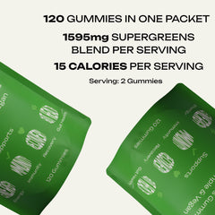 VeganGreens-apple-flavor-serving showing two gummies for a steady daily routine.