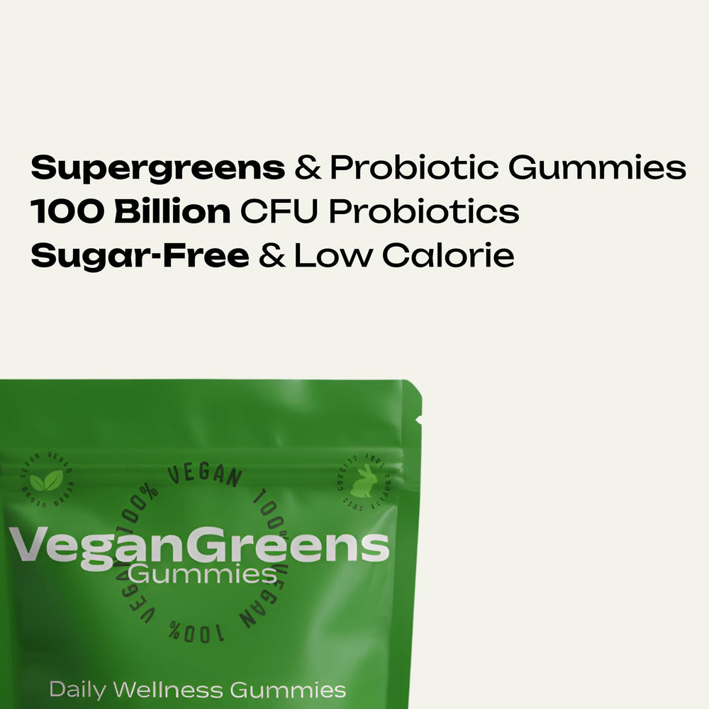 VeganGreens gummies-closeup highlighting apple flavor and easy daily consumption.