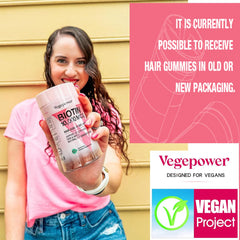VEGEPOWER Biotin Gummies nutrition label highlighting vitamins C, D, zinc.