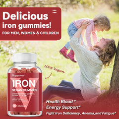 Label highlights Vitamin C and Zinc with VEGEPOWER iron gummies.