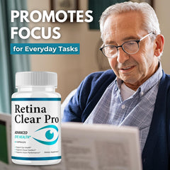 VegHerbs RetinaClear Pro capsules close-up highlights natural ingredients for daily eye support.