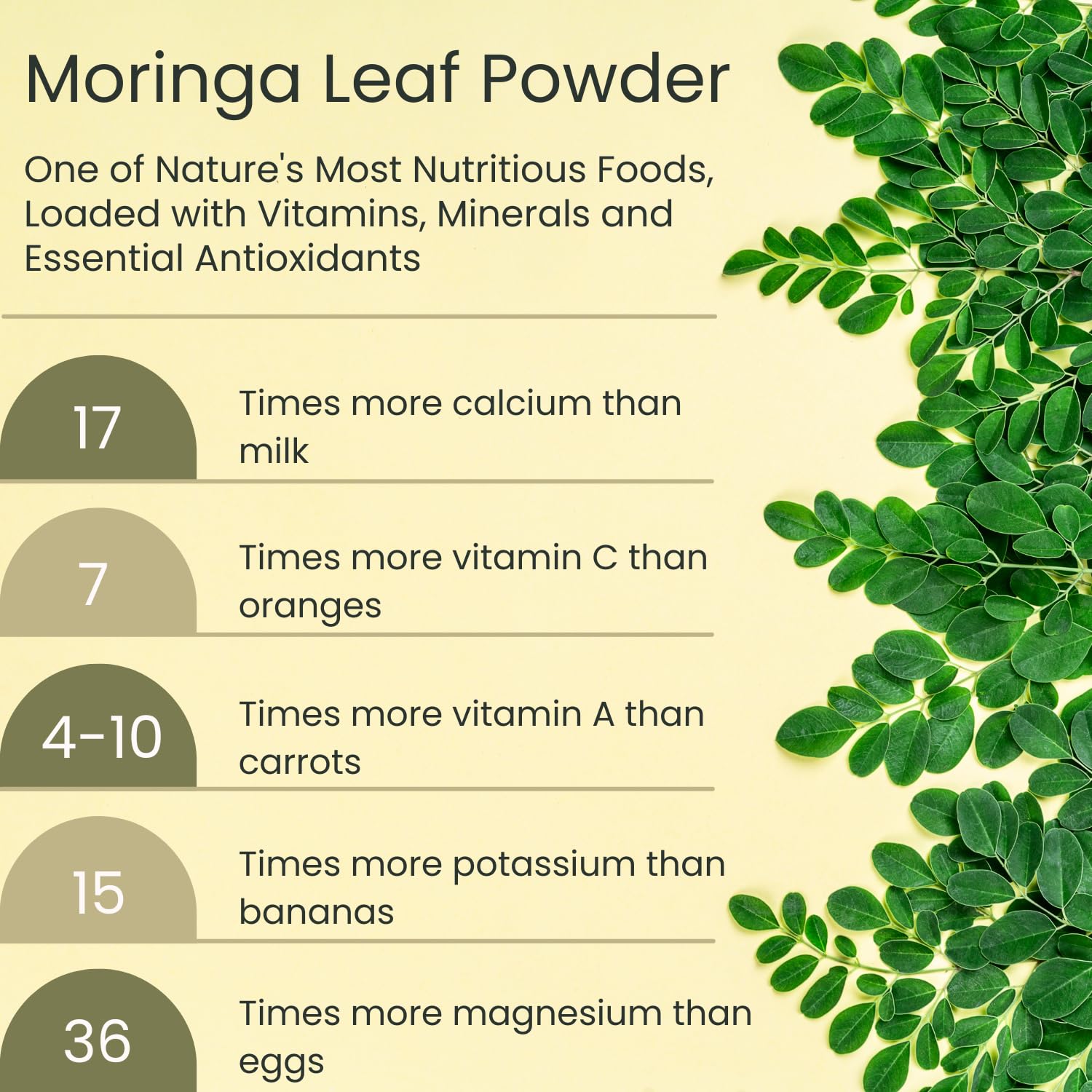 Nutrition panel highlights vitamins and minerals from Vegs Moringa Powder.