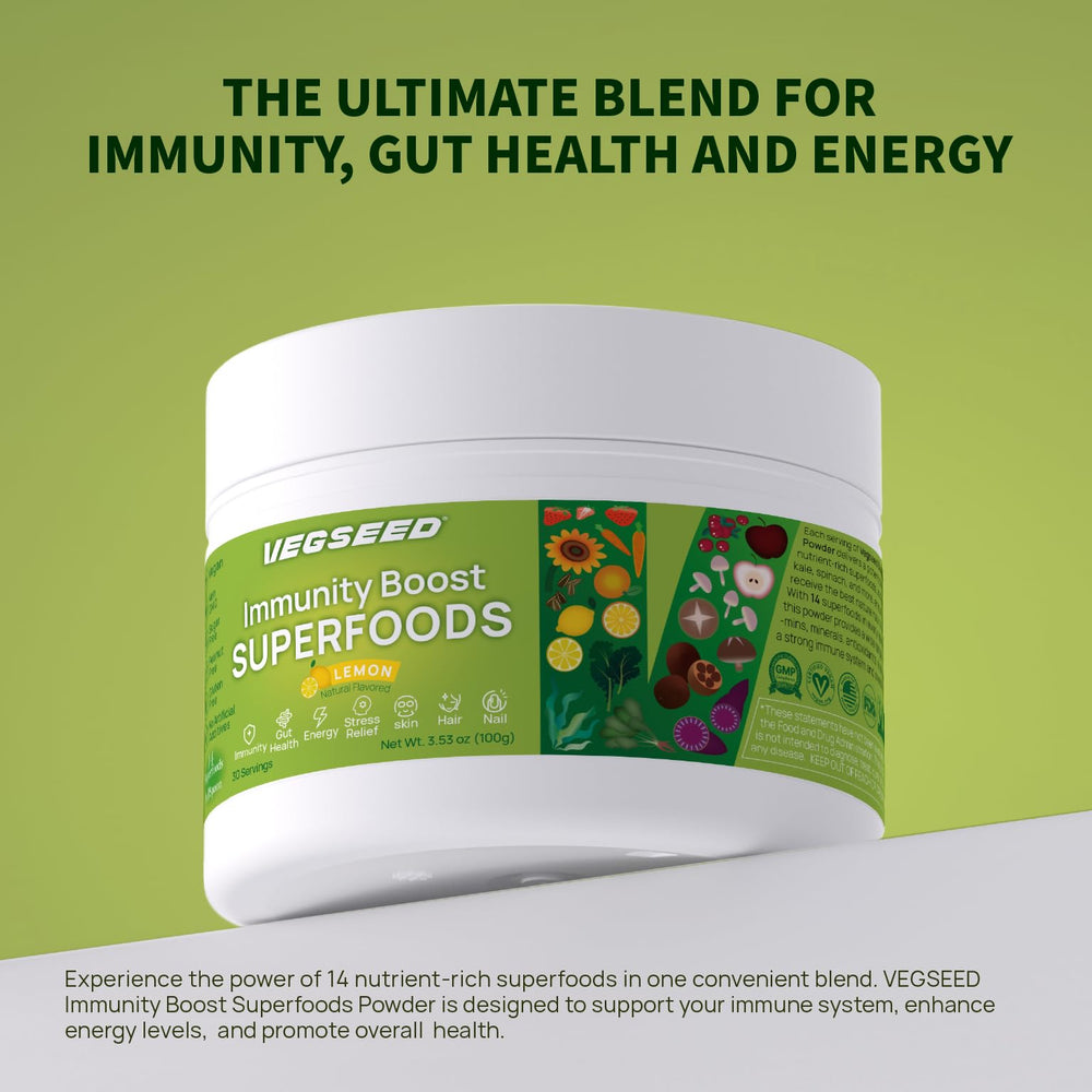 Packaging stack for Vegseed Immunity Greens emphasizes convenient, plant-based wellness