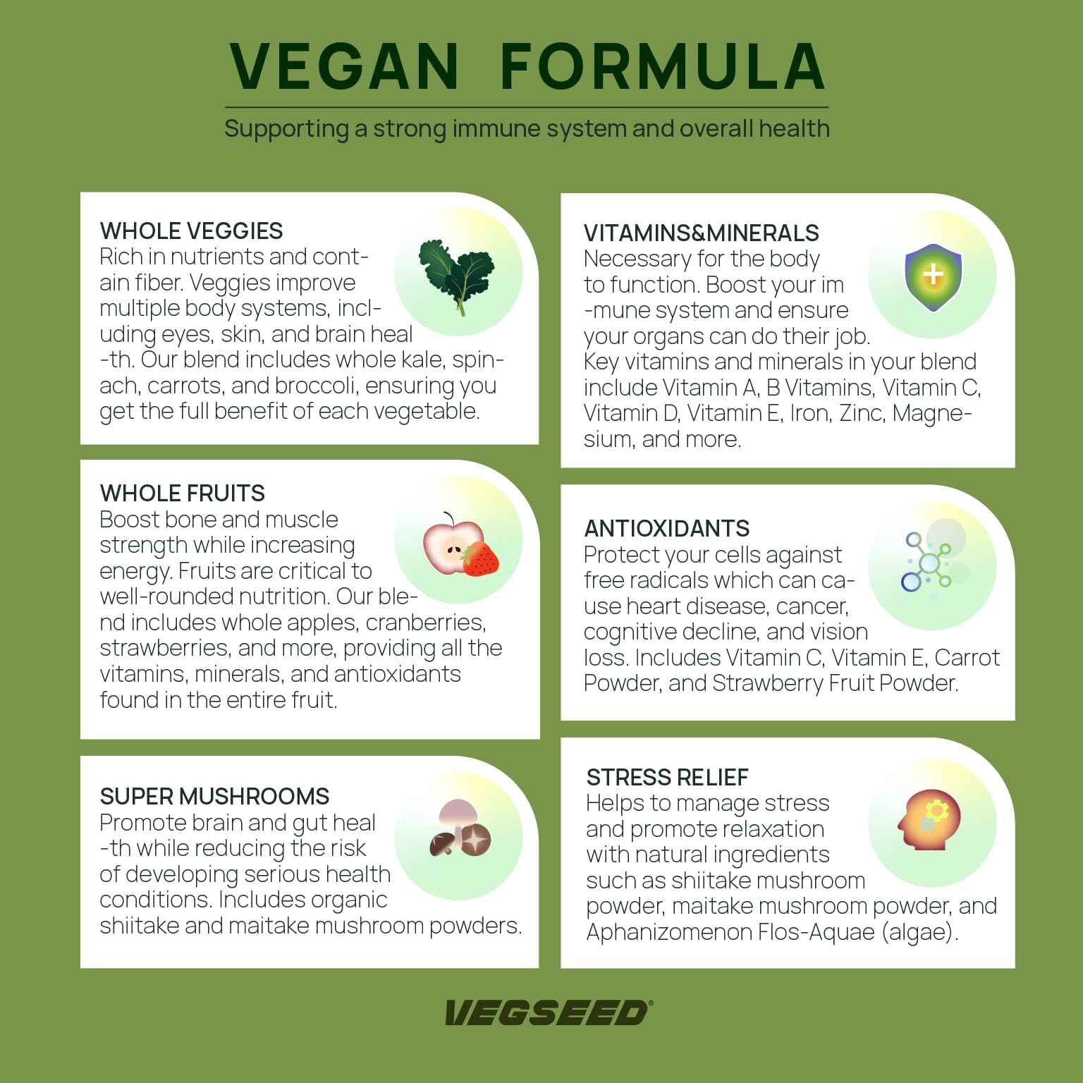 Vegseed Immunity Greens scoop demonstrating convenient 3.33 g serving