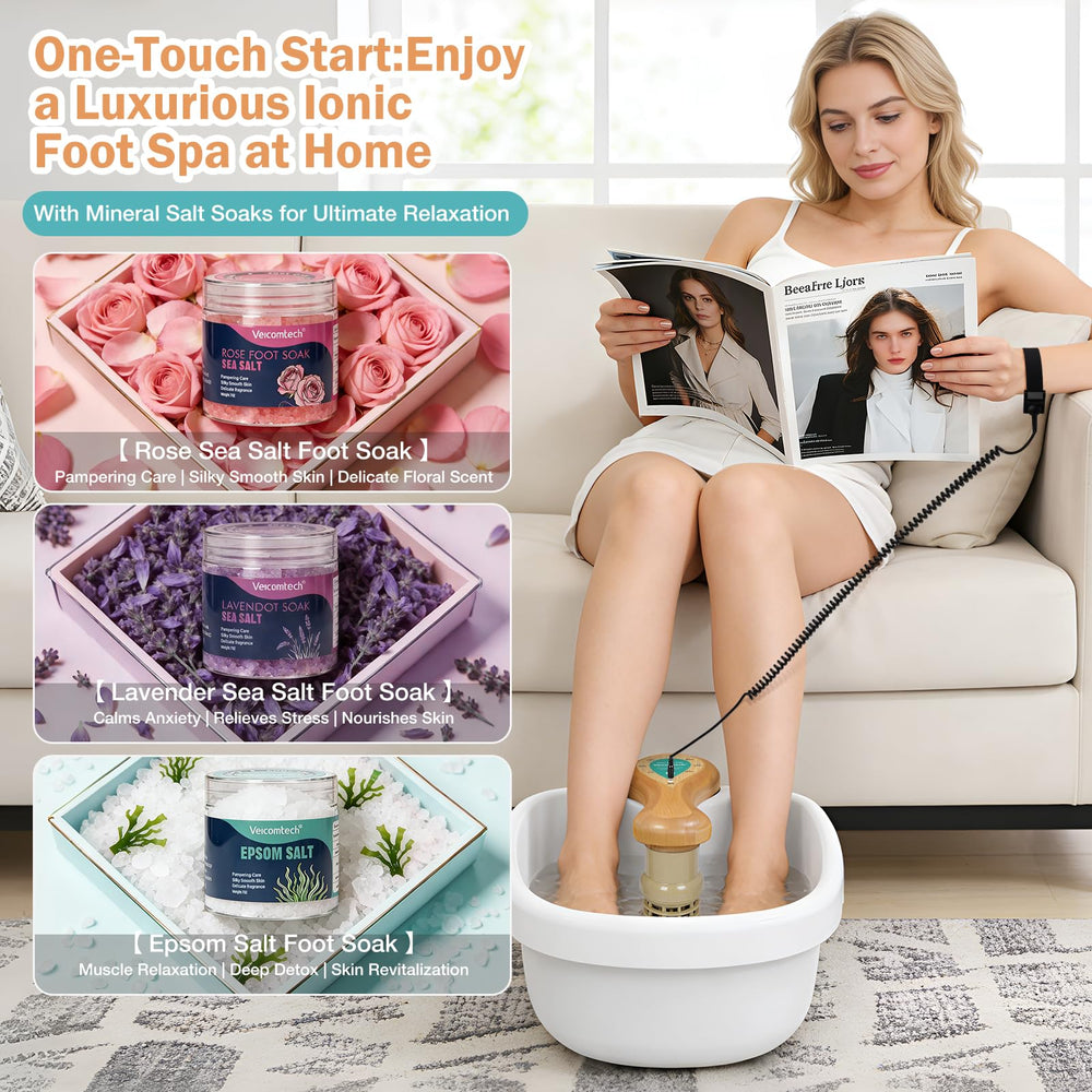 Veicomtech Epsom salt helps relax tired muscles in a home spa setup