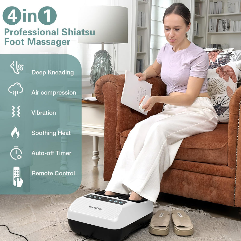 Veicomtech Shiatsu Foot Massager with Heat delivers 360-degree kneading for thorough foot care