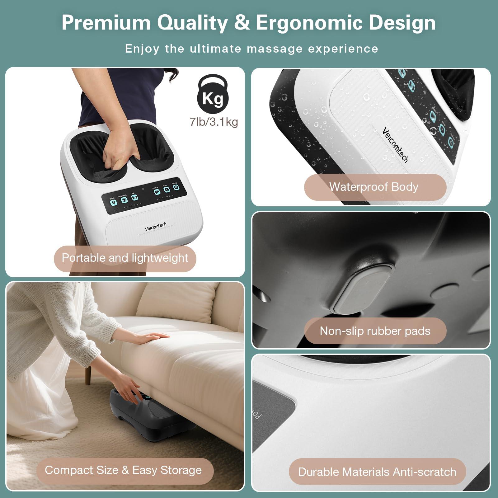 Veicomtech Shiatsu Foot Massager with Heat wired power cord for reliable sessions