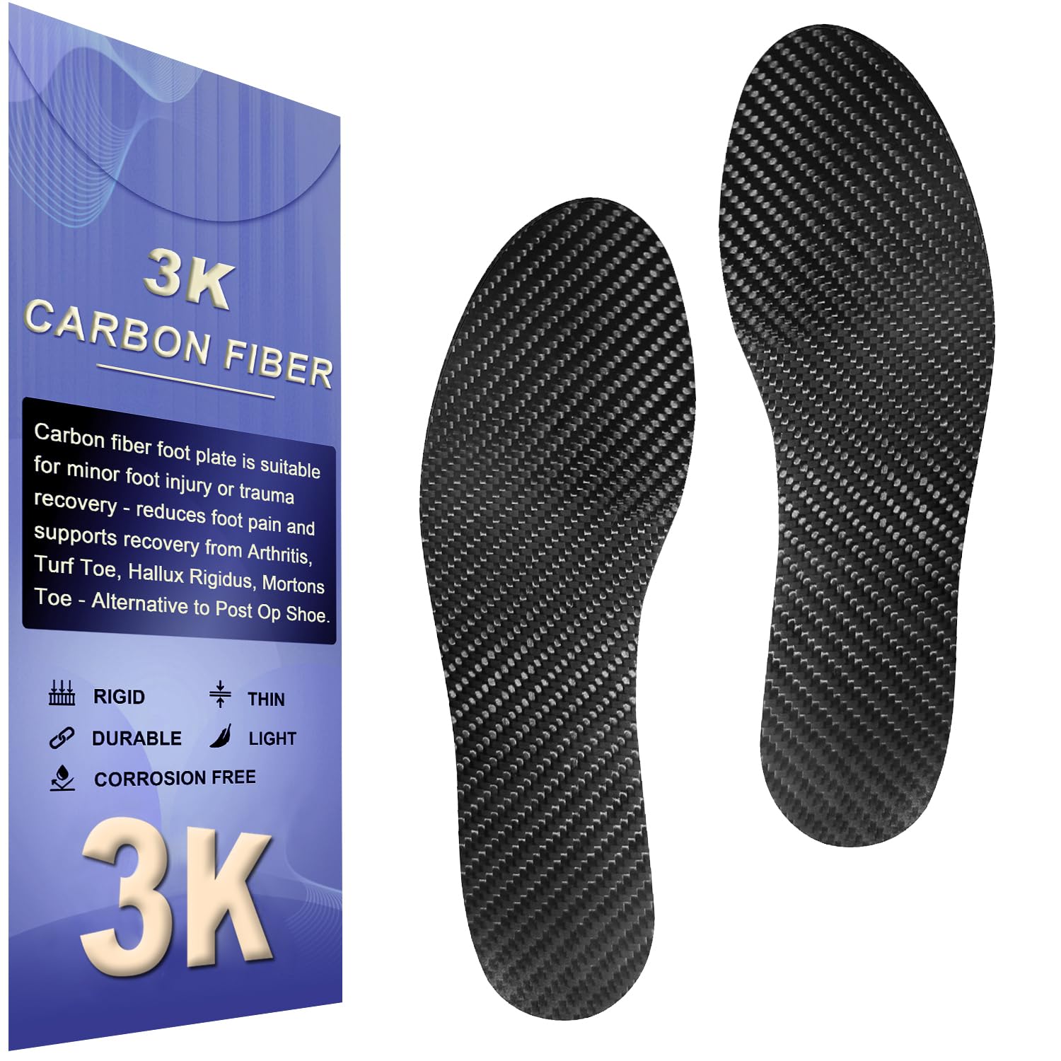 VEJESIME carbon fiber insole, front view, provides rigid support for daily walking