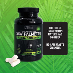 Véla Saw Palmetto vegan-friendly gluten-free label.